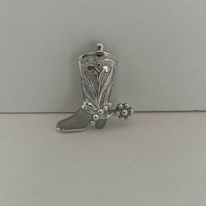 Metal/Silver Cowboy Boot & Spur Pin/Brooch with intricate detailing